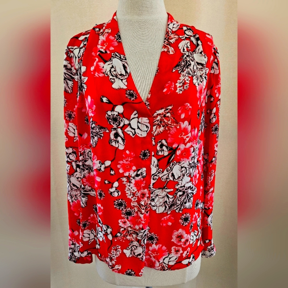 Rose & Olive Red Floral Blouse